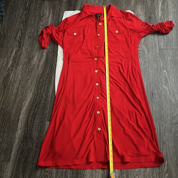 Tahari Arthur S. Levine Red Roll Tack Up Sleeve Shirtdres 12 Corporate Siren - Picture 6 of 7